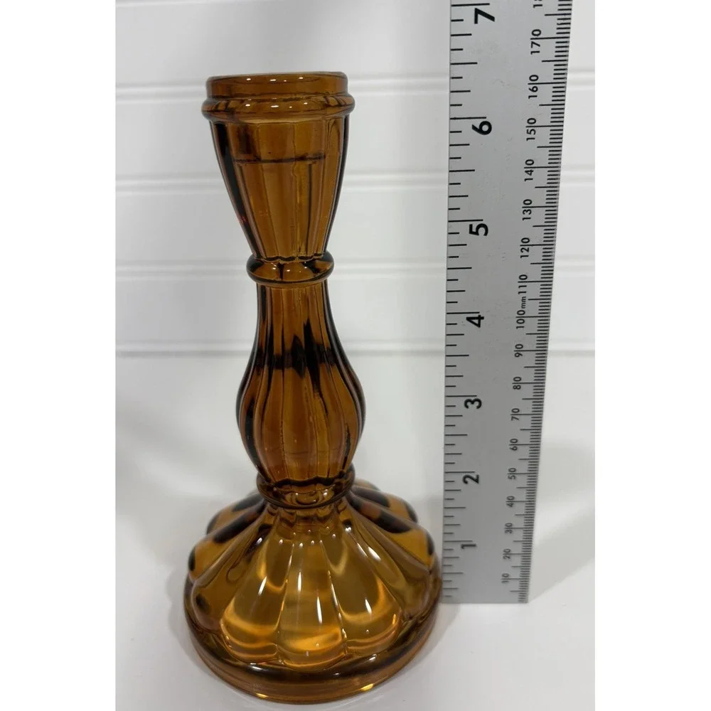 Vintage Amber Glass Pillar Candlestick Holder 6.5